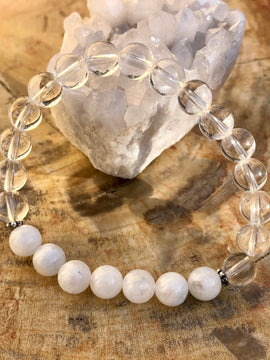 Rainbow Moonstone & Crystal Quartz Stretch Bracelet! Genuine Crystals!